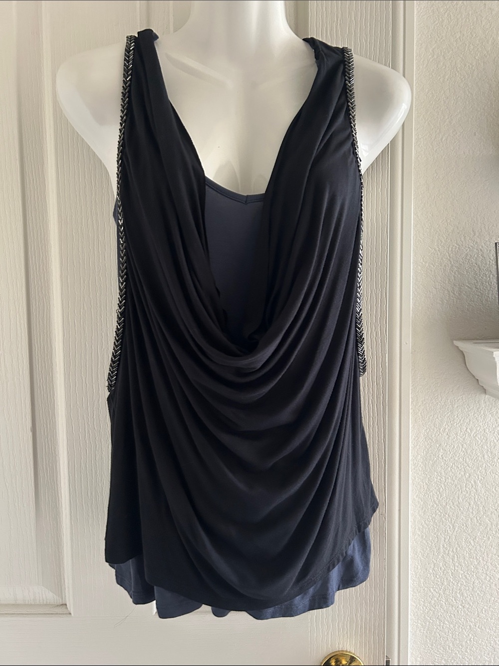 BCBGeneration Black Draped Chain-Strap Camisole